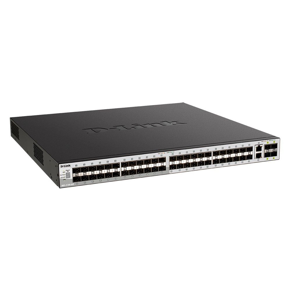Коммутатор D-Link DGS-3130-54S/B1A Управляемый L3 стекируемый коммутатор с 48 портами 1000Base-X SFP, 2 портами 10GBase-T и 4 портами 10GBase-X SFP+