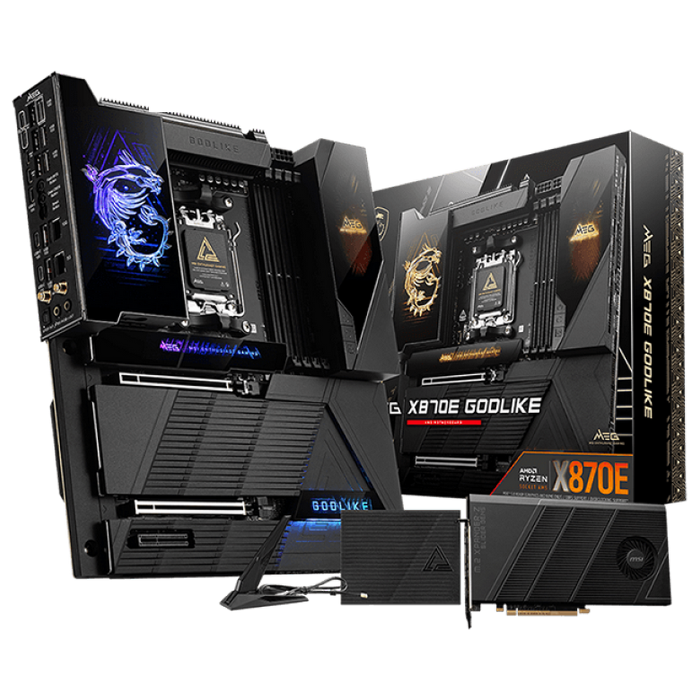Материнская плата MSI MEG X870E GODLIKE X870E, AM5, 4*DDR5, 2*PCIEx16, 1*PCIEx4, 7*M.2, 7*TypeC, 8*USB3.2Gen2, 4*USB3.2Gen1, 4*USB2.0, 4*SATA3.0, 10G, 5G, 2*Type-C(DP), E-ATX, RTL