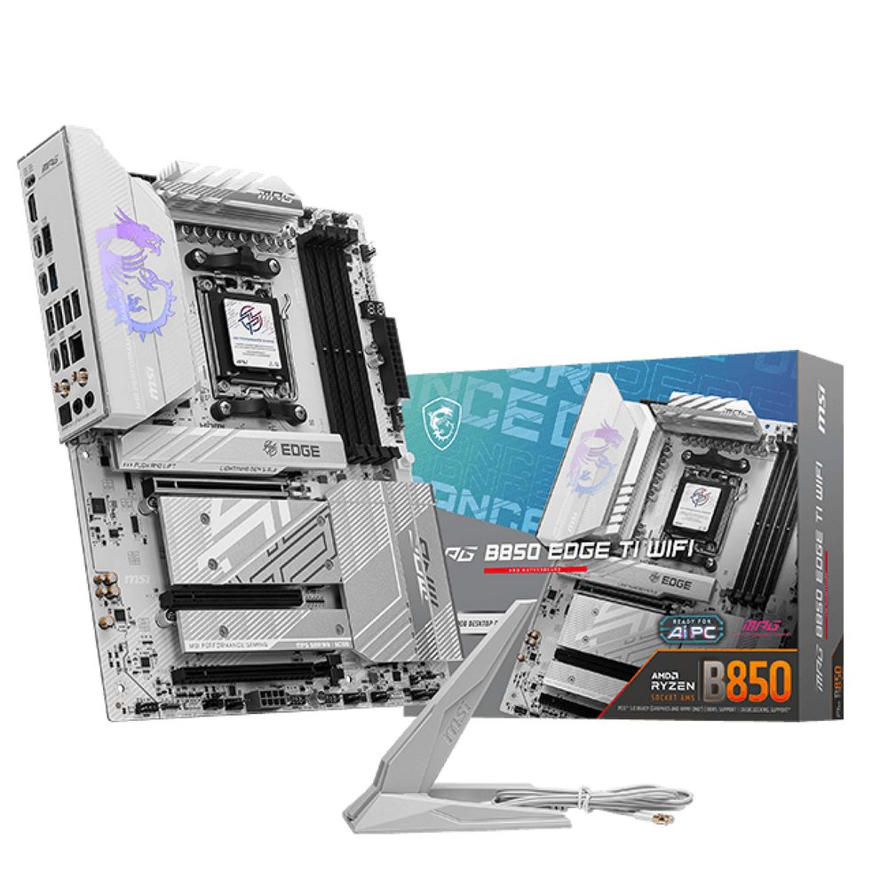Материнская плата MSI MPG B850 EDGE TI WIFI B850, AM5, 4*DDR5, 3*PCIEx16, 4*M.2, 3*TypeC, 2*USB3.2Gen2, 1*USB3.2Gen1, 4*USB2.0, 4*SATA3.0, 5G, HDMI, ATX, RTL