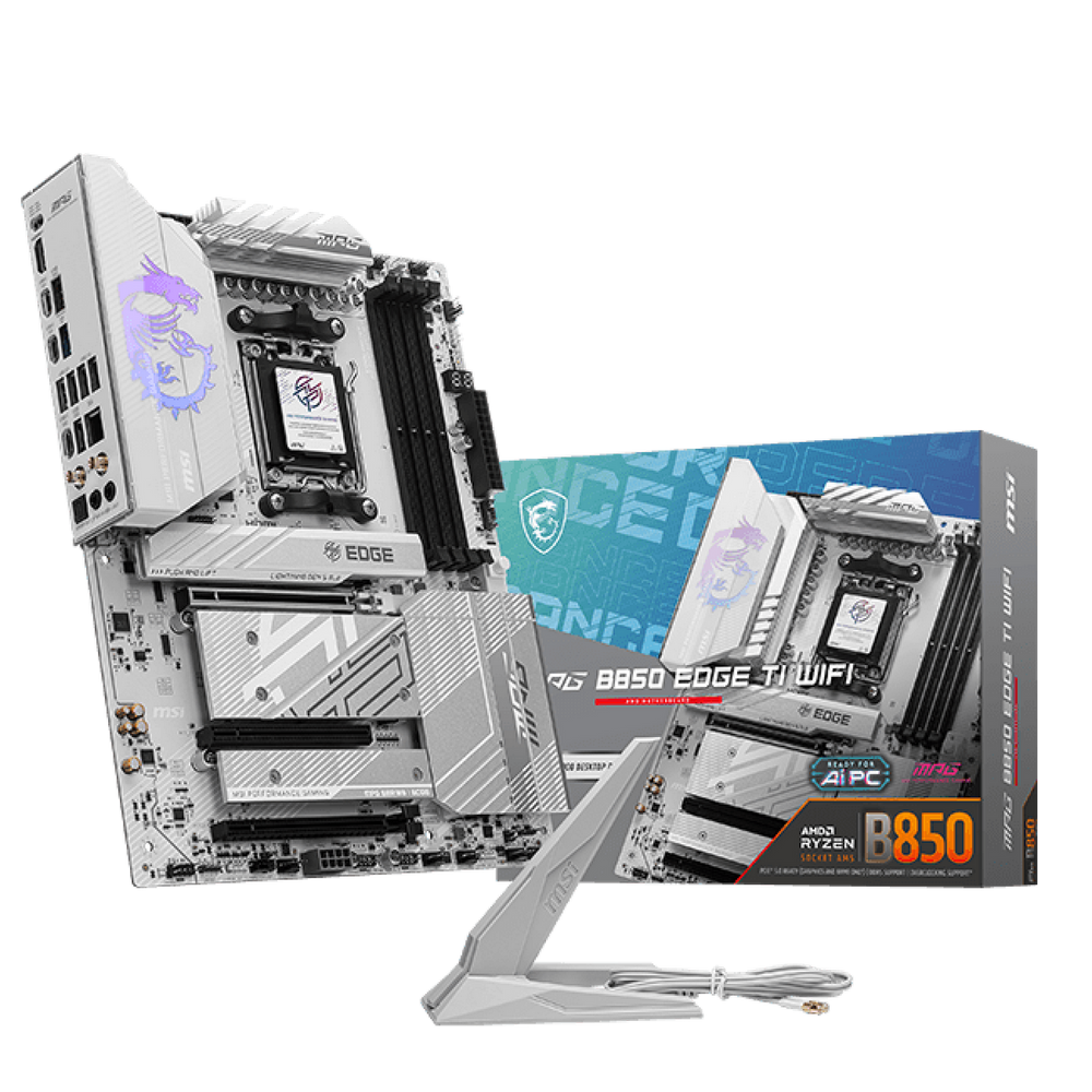 Материнская плата MSI MPG B850 EDGE TI WIFI B850, AM5, 4*DDR5, 3*PCIEx16, 4*M.2, 3*TypeC, 2*USB3.2Gen2, 1*USB3.2Gen1, 4*USB2.0, 4*SATA3.0, 5G, HDMI, ATX, RTL