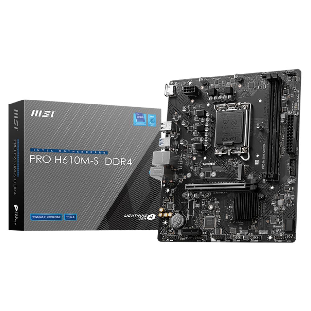 Материнская плата MSI PRO H610M-S DDR4 H610, LGA1700, 2*DDR4, 1*PCIEx16, 1*PCIEx1, 1*M.2, 2*USB3.2Gen1, 4*USB2.0, 2*SATA3.0, 1G, HDMI, M-ATX, RTL