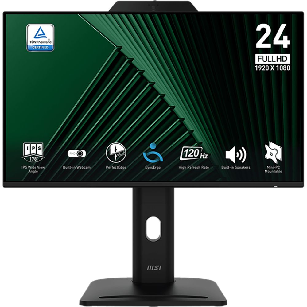 Монитор 23.8" MSI PRO MP242PMG  IPS, 1920x1080, 120Hz, 4ms, 300сd/m, 1500:1, HDR | VGA, HDMI(1.4b), DP(1.2a), 2xUSB2.0 | HAS, Pivot, Swivel, InPSU, Speakers, Cam, Vesa 100, Black