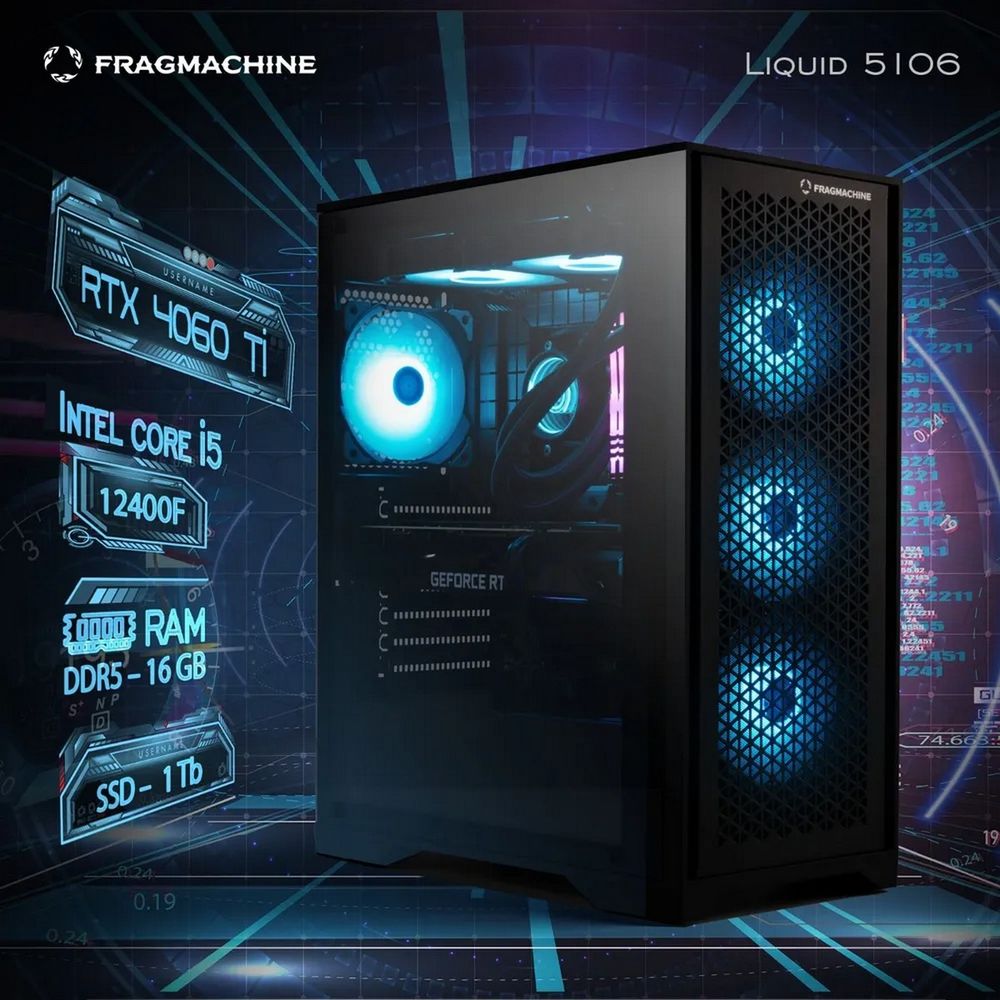 Компьютер FragMachine Bad Pack Liquid  5106 (i5-12400F, DDR5 16GB, SSD 1Tb, RTX 4060Ti, noOS)
