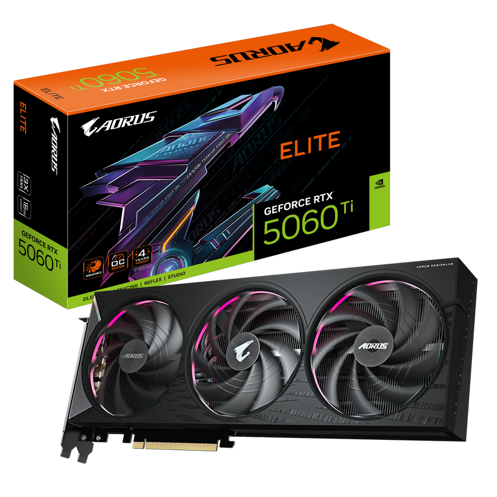 Видеокарта Gigabyte RTX5060Ti ELITE 16GB GDDR7 128bit 3xDP HDMI 3FAN RTL