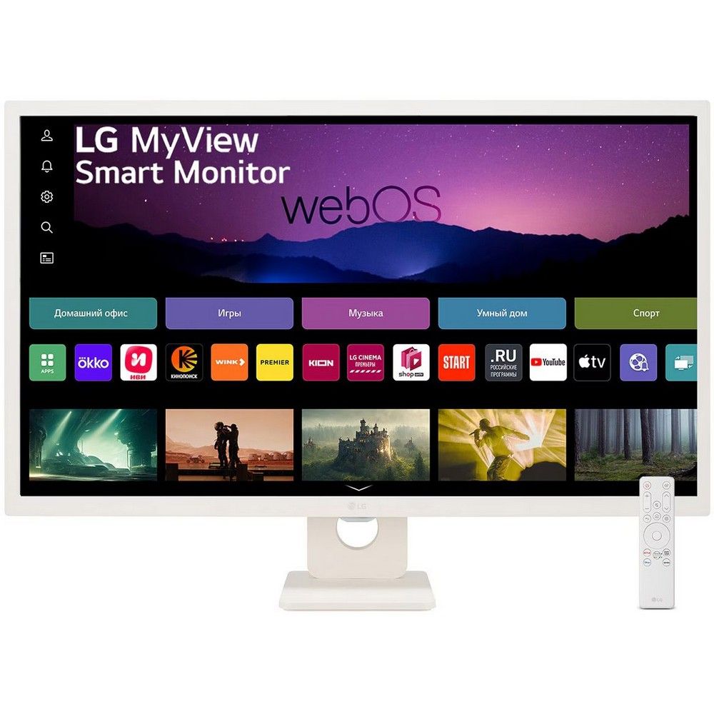 Монитор 31.5" LG 32SR50F-W Smart  IPS, 1920x1080, 60Hz, 5ms, 250сd/m, 1200:1, HDR10 | 2xHDMI(2.1), 2xUSB2.0 | ExPSU, Speakers, Vesa 100, White