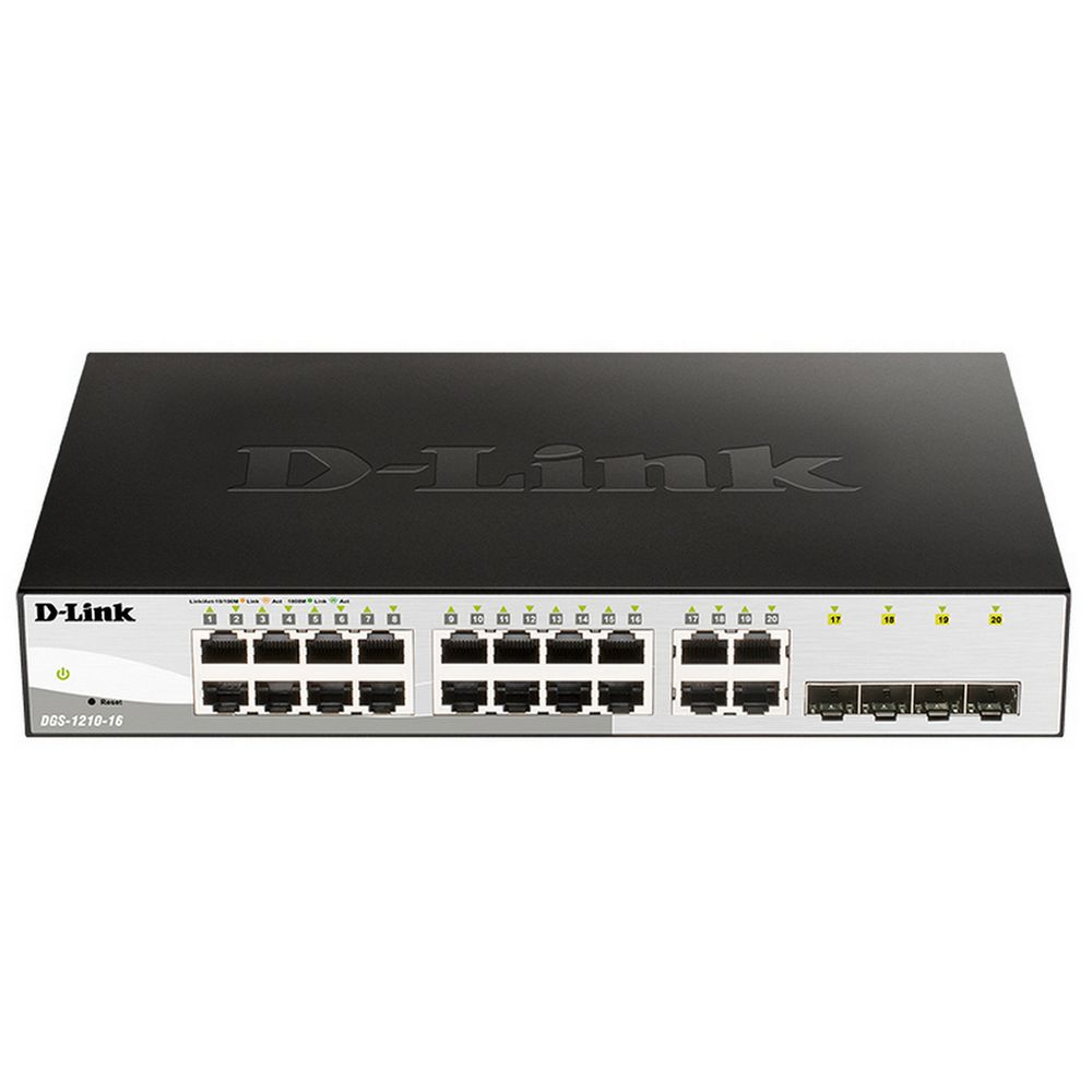 Коммутатор D-Link DGS-1210-16/G2A Настраиваемый L2 коммутатор с 16 портами 10/100/1000Base-T и 4 комбо-портами 100/1000Base-T/SFP