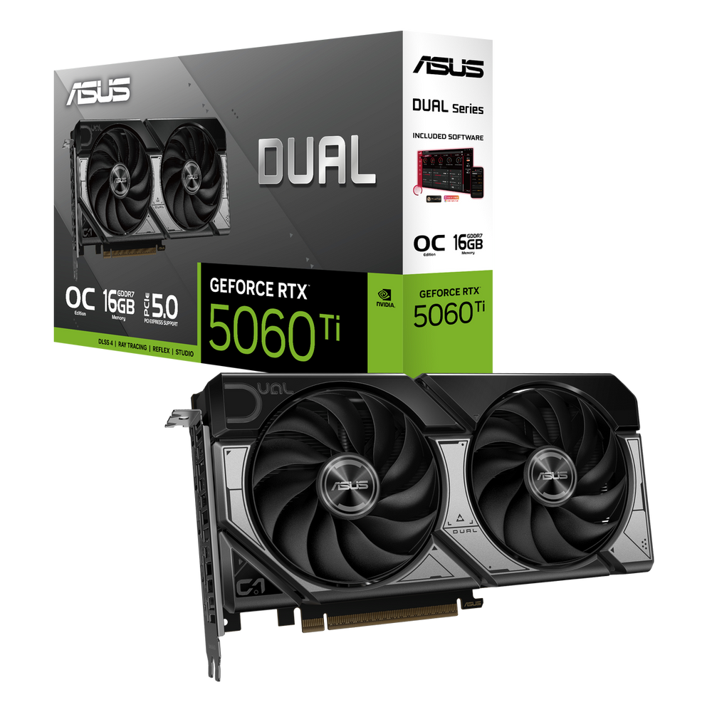 Видеокарта ASUS RTX5060Ti DUAL OC 16GB GDDR7 128bit 3xDP HDMI 2FAN RTL [DUAL-RTX5060TI-O16G]