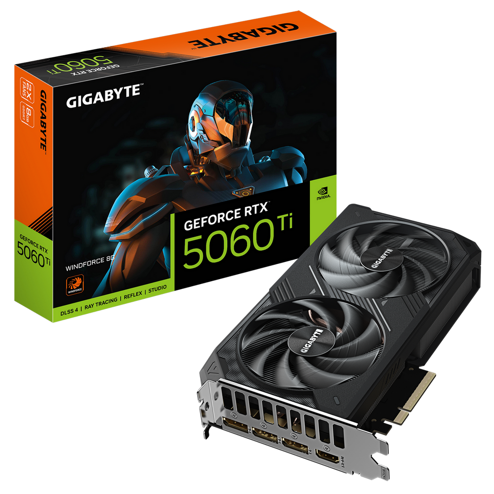 Видеокарта Gigabyte RTX5060Ti WINDFORCE 8GB GDDR7 128bit 3xDP HDMI 2FAN RTL
