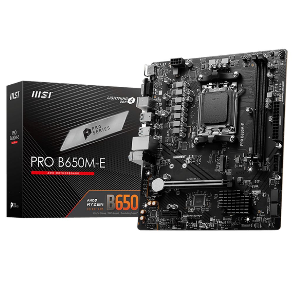Материнская плата MSI PRO B650M-E B650, AM5, 2*DDR5, 1*PCIEx16, 1*PCIEx1, 1*M.2, 6*USB3.2Gen1, 6*USB2.0, 4*SATA3.0, 1G, VGA, HDMI, M-ATX, RTL