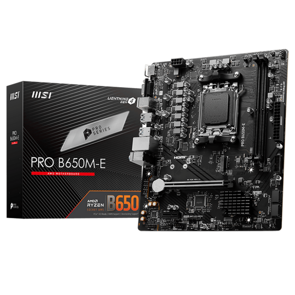 Материнская плата MSI PRO B650M-E B650, AM5, 2*DDR5, 1*PCIEx16, 1*PCIEx1, 1*M.2, 6*USB3.2Gen1, 6*USB2.0, 4*SATA3.0, 1G, VGA, HDMI, M-ATX, RTL