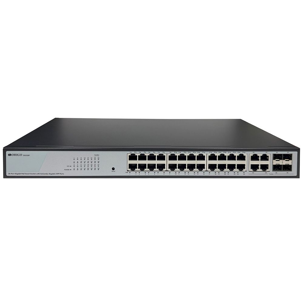 Коммутатор ORIGO OS2328P/360W/A1A Настраиваемый L2 PoE-коммутатор 24x1000Base-T PoE, 4xCombo 1000Base-T/SFP, PoE-бюджет 360 Вт, комплект для установки в 19" стойку