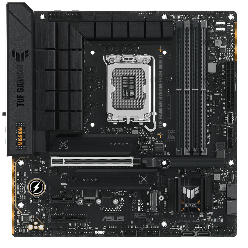 Материнская плата ASUS TUF GAMING B760M-PLUS WIFI II LGA1700 mATX 4xDDR5 PCIEx16 PCIEx4 PCIEx1 3xM.2 USB-C DP HDMI 2.5GLAN Wi-Fi 6E