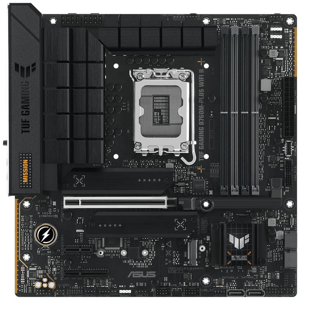 Материнская плата ASUS TUF GAMING B760M-PLUS WIFI II LGA1700 mATX 4xDDR5 PCIEx16 PCIEx4 PCIEx1 3xM.2 USB-C DP HDMI 2.5GLAN Wi-Fi 6E