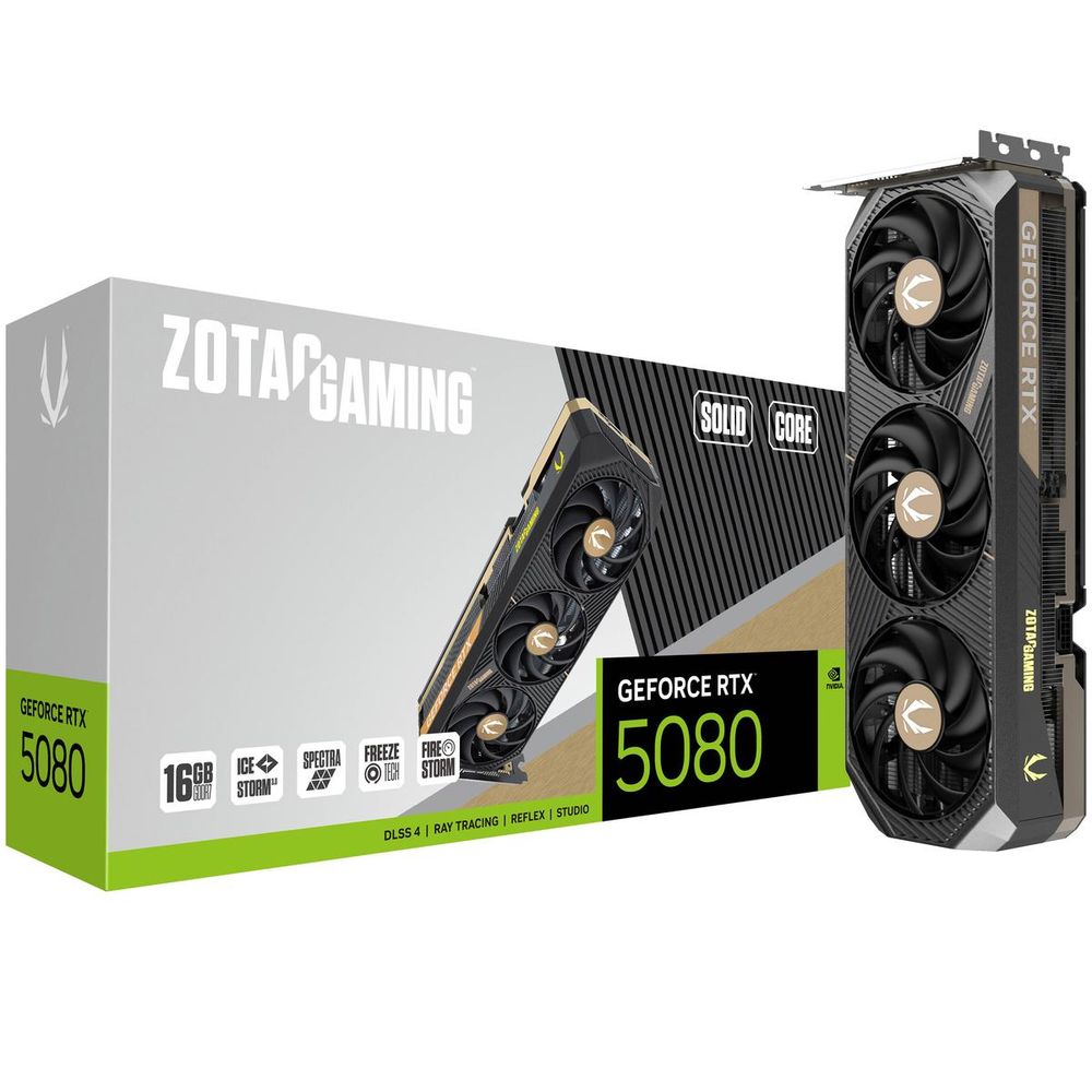 Видеокарта Zotac RTX5080 SOLID CORE 16GB GDDR7 256bit 3xDP HDMI 3FAN PREMIUM PACK