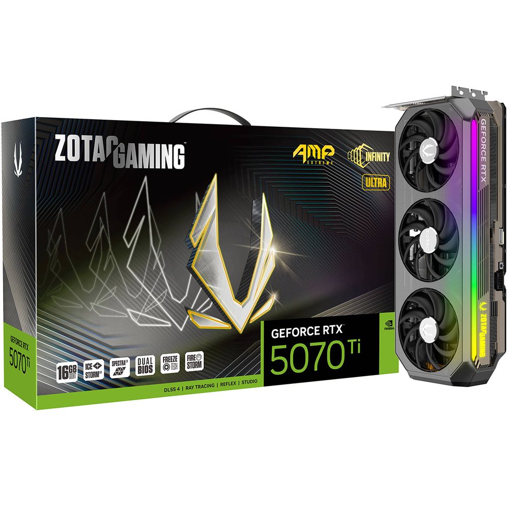 Видеокарта Zotac RTX5070Ti AMP EXTREME INFINITY ULTRA 16GB GDDR7 256bit 3xDP HDMI 3FAN PREMIUM PACK