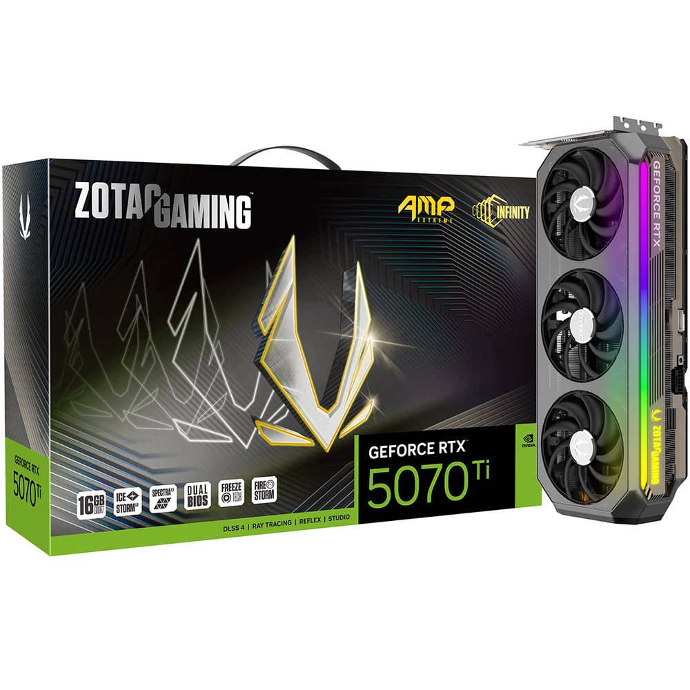 Видеокарта Zotac RTX5070Ti AMP EXTREME INFINITY 16GB GDDR7 256it 3xDP HDMI 3FAN PREMIUM PACK