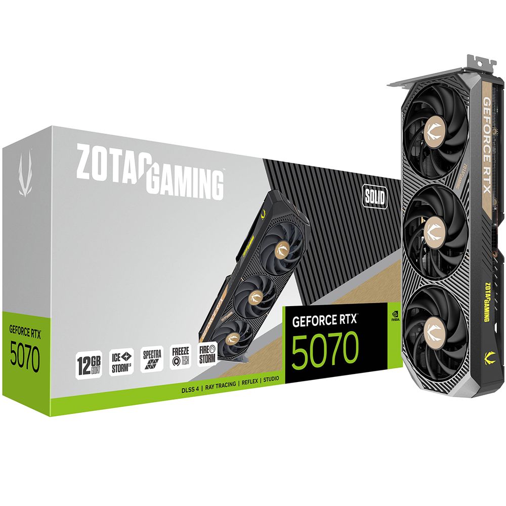 Видеокарта Zotac RTX5070 SOLID 12GB GDDR7 192bit 3xDP HDMI 3FAN PREMIUM PACK