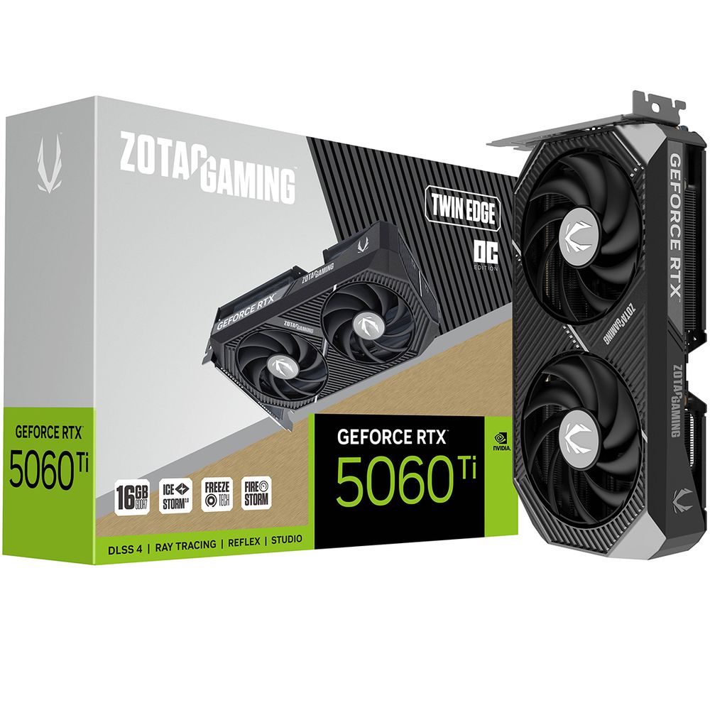 Видеокарта Zotac RTX5060Ti TWIN EDGE OC 16GB GDDR7 128bit 3xDP HDMI 2FAN MEDIUM PACK