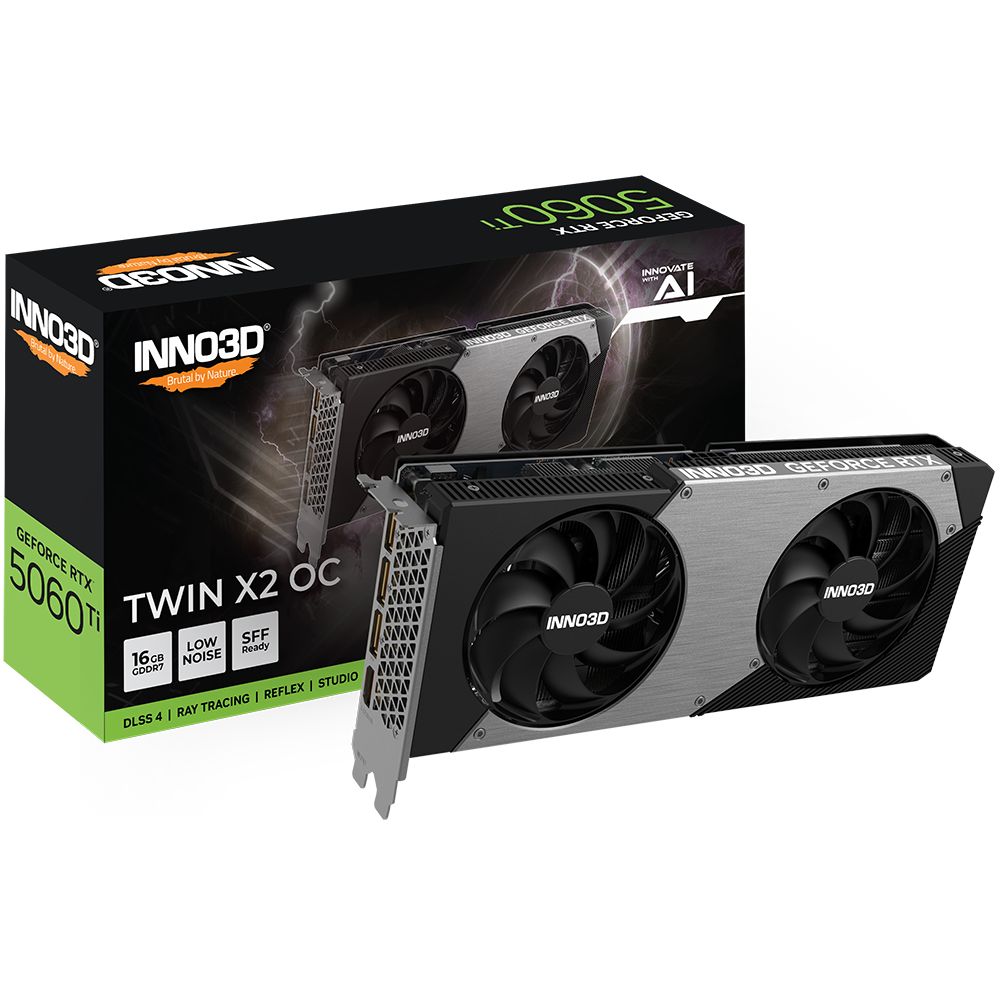 Видеокарта INNO3D RTX5060Ti TWIN X2 ОС 16GB GDDR7 128bit 3xDP HDMI 2FAN RTL