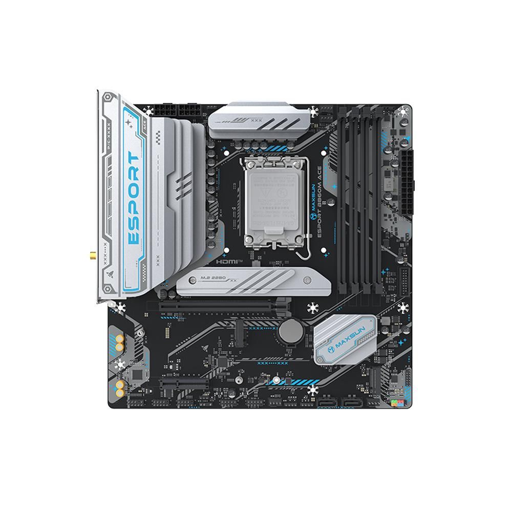Материнская плата Maxsun MS-eSport B860M WIFI ACE B860, LGA1851, 4*DDR5, 1*PCIEx16, 1*PCIEx4, 3*M.2, 7*USB3.2Gen1, 7*USB2.0, 2*SATA3.0, 2.5G, Type-C(DP), DP, HDMI, M-ATX, RTL