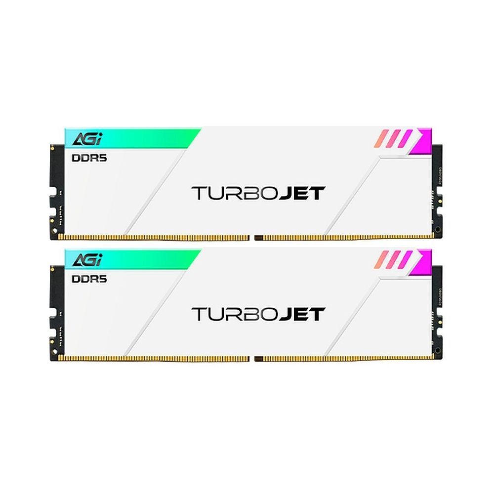 Модуль памяти AGI DDR5 6400MHz CL36 32GB Kit (16GBx2) OC UDIMM +White HEAT SINK –Turbojet+RGB lightbar -Color box