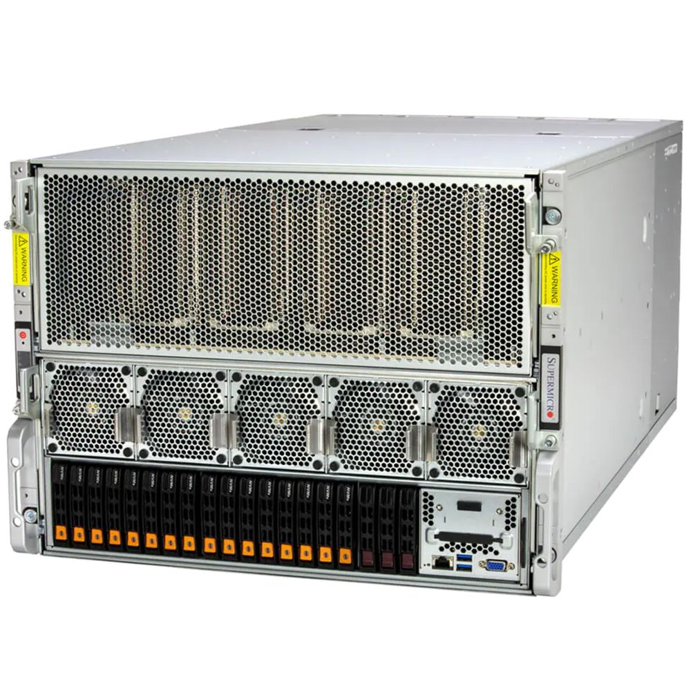 Сервер SuperMicro 8U GPU Server (H200) SYS-821GE-TNHR (CPU: 2x8558; RAM: 2TB; SSD: 2x3.84TB RI NVME U2; 2x960GB RI NVME U2; LAN: 8x400G QSFP-DD; 1x200G QSFP56)