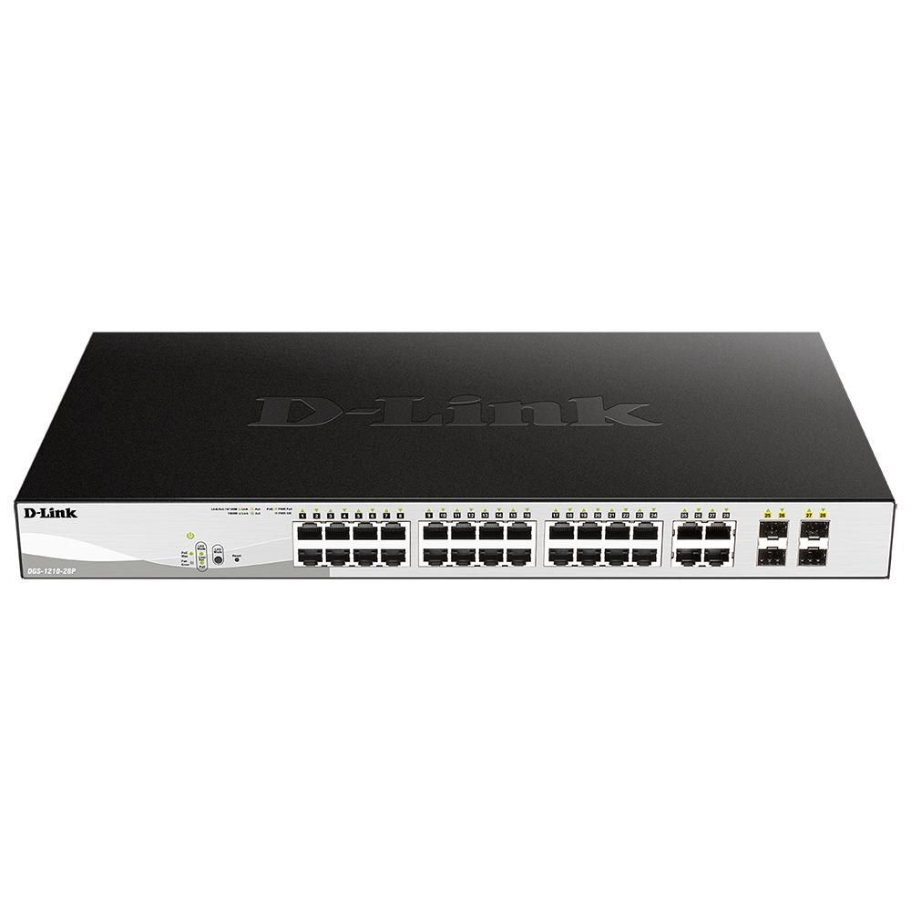 Коммутатор D-Link DGS-1210-28P/FL2A Управляемый L2 PoE-коммутатор, 24x1000Base-T PoE, 4xCombo 1000Base-T/SFP, PoE-бюджет 193 Вт, защита от статического электричества до 6 кВ, CLI