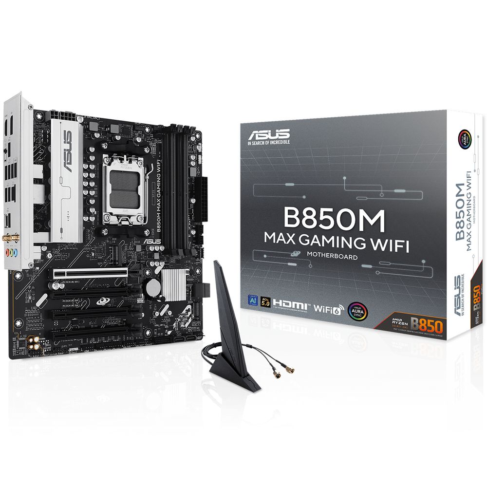 Материнская плата ASUS B850M MAX GAMING WIFI AM5 mATX 4xDDR5 4xPCIEx16 3xM.2 USB-C DP HDMI GLAN Wi-Fi 6