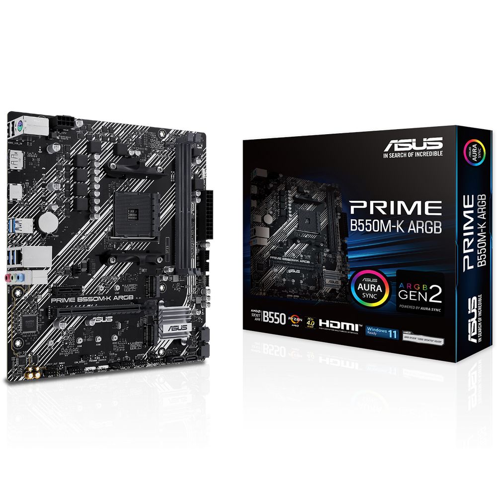 Материнская плата ASUS PRIME B550M-K ARGB AM4 mATX 2xDDR4 PCIEx16 PICEx1 2xM.2 DP HDMI GLAN
