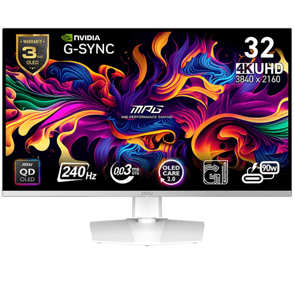 Монитор 31.5" MSI MPG 321URXW QD-OLED QD-OLED, 3840x2160, 240Hz, 0,03ms, 250сd/m, 1500000:1, HDR10 | 2xHDMI(2.1), DP(1.4a), Type-C(PD-90W), 2xUSB2.0 | HAS, Swivel, InPSU, Vesa 100, White