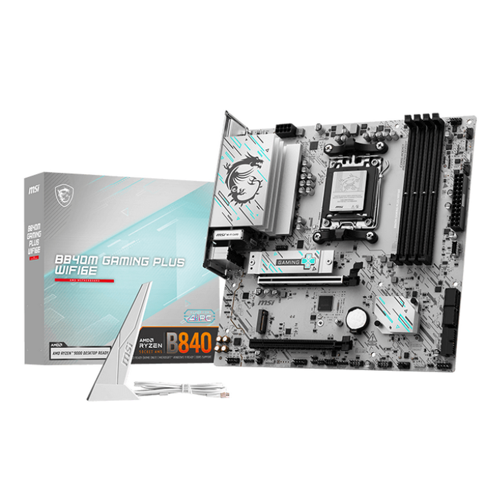 Материнская плата MSI B840M GAMING PLUS WIFI6E B840, AM5, 4*DDR5, 2*PCIEx16, 2*M.2, 2*TypeC, 1*USB3.2Gen2, 4*USB3.2Gen1, 8*USB2.0, 4*SATA3.0, 2.5G, HDMI, M-ATX, RTL