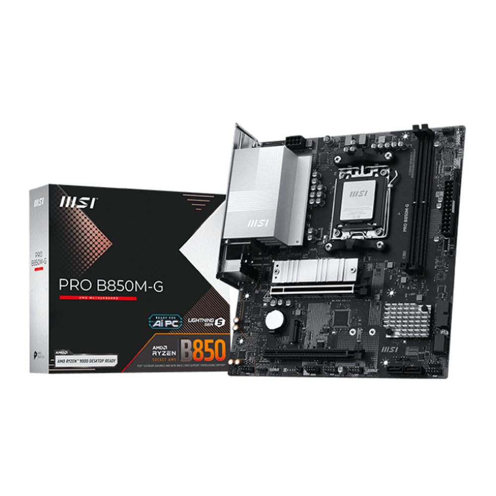 Материнская плата MSI PRO B850M-G B850, AM5, 4*DDR5, 2*PCIEx16, 2*M.2, 2*TypeC, 5*USB3.2Gen1, 6*USB2.0, 4*SATA3.0, 5G, DP, HDMI, M-ATX, RTL