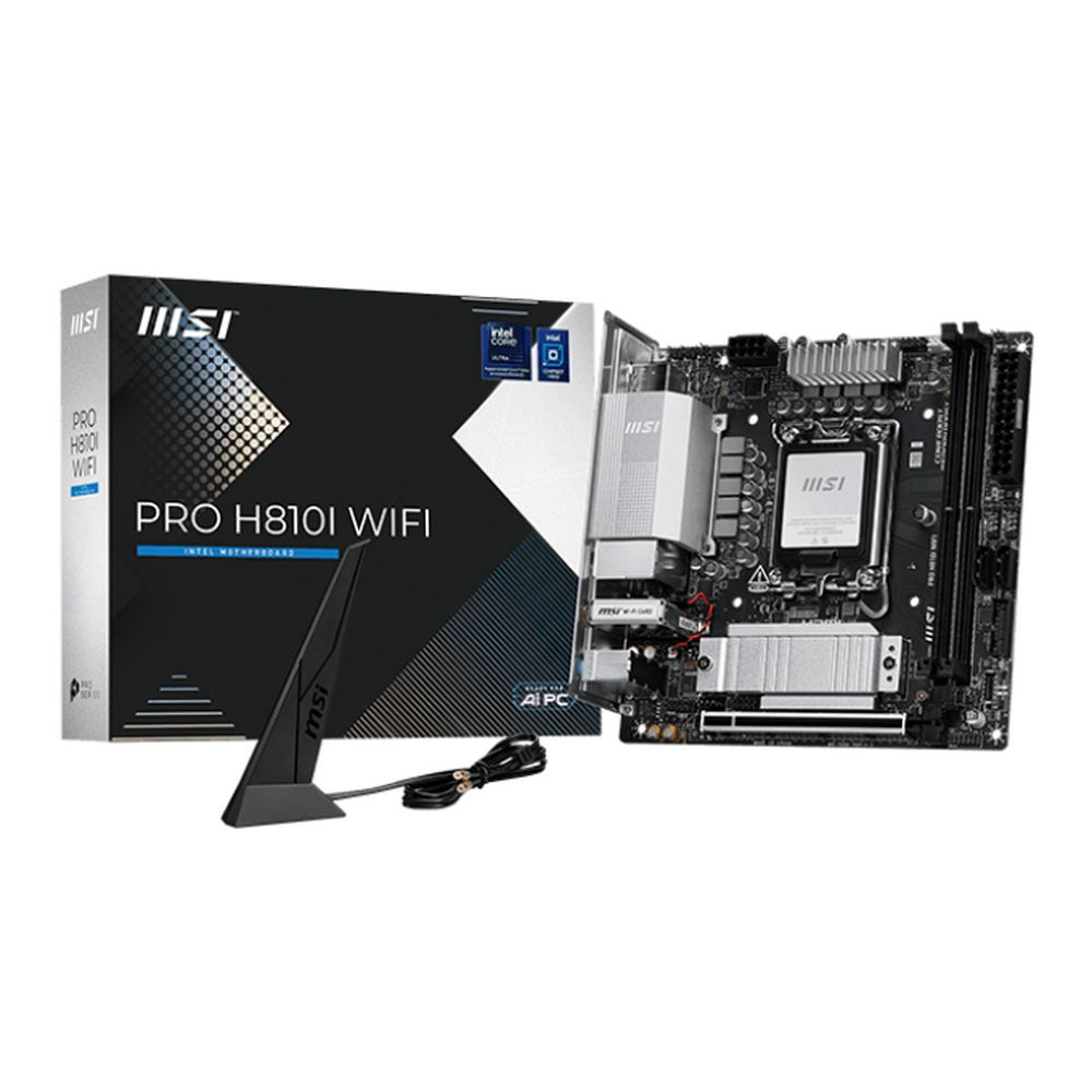Материнская плата MSI PRO H810I WIFI H810, LGA1851, 2*DDR5, 1*PCIEx16, 1*M.2, 2*TypeC, 4*USB3.2Gen1, 6*USB2.0, 2*SATA3.0, 2.5G, DP, HDMI, ITX, RTL