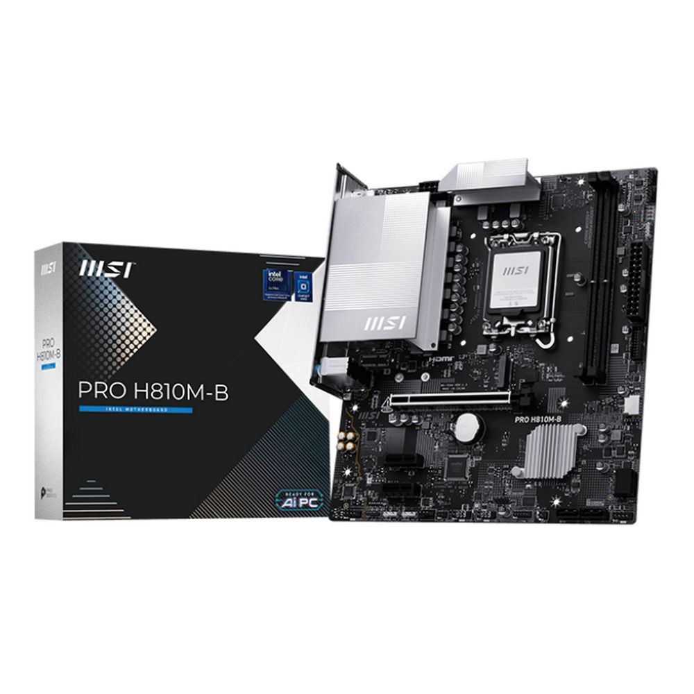 Материнская плата MSI PRO H810M-B H810, LGA1851, 2*DDR5, 1*PCIEx16, 2*PCIEx1, 1*M.2, 1*TypeC, 4*USB3.2Gen1, 8*USB2.0, 4*SATA3.0, 2.5G, DP, HDMI, M-ATX, RTL