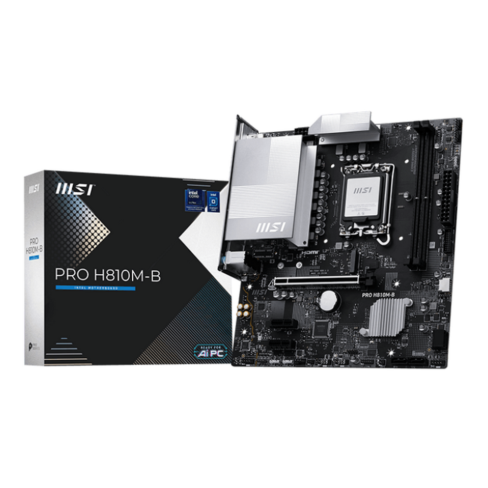 Материнская плата MSI PRO H810M-B H810, LGA1851, 2*DDR5, 1*PCIEx16, 2*PCIEx1, 1*M.2, 1*TypeC, 4*USB3.2Gen1, 8*USB2.0, 4*SATA3.0, 2.5G, DP, HDMI, M-ATX, RTL