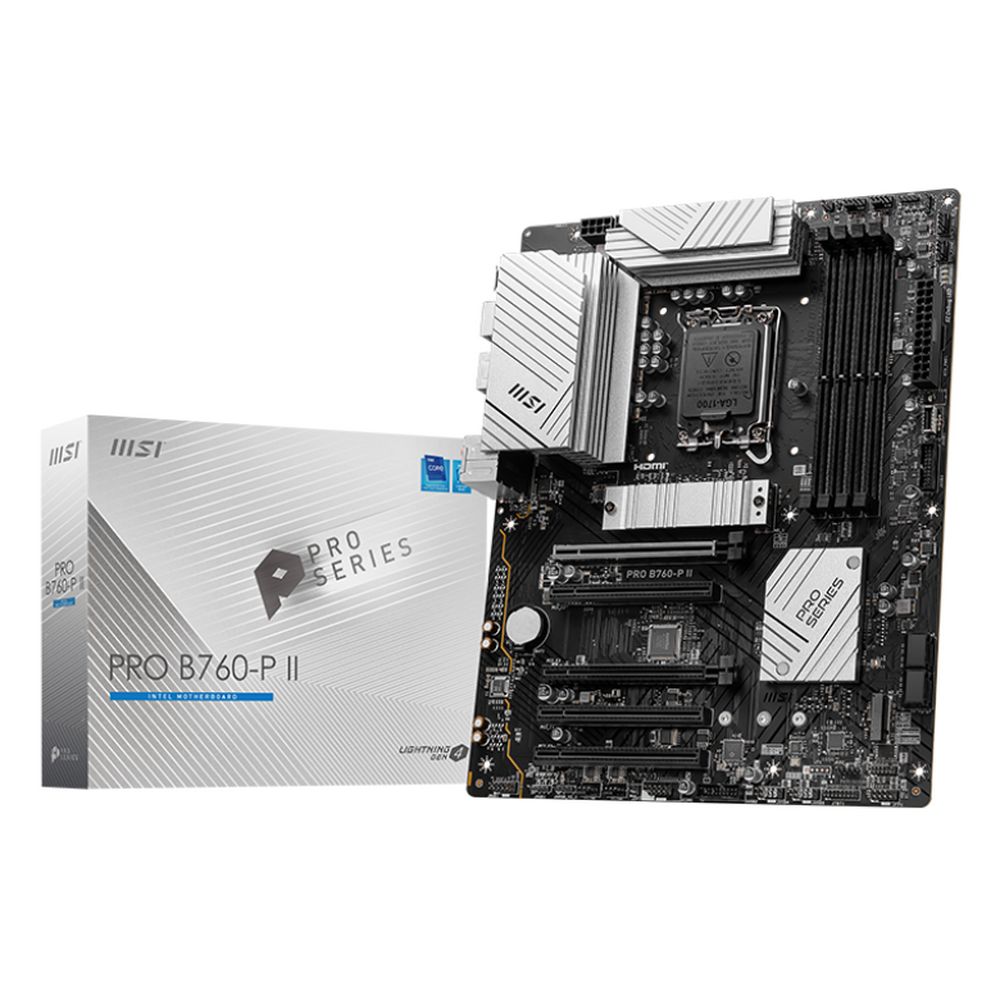 Материнская плата MSI PRO B760-P II B760, LGA1700, 4*DDR5, 5*PCIEx16, 2*M.2, 2*TypeC, 6*USB3.2Gen1, 6*USB2.0, 4*SATA3.0, 2.5G, DP, HDMI, ATX, RTL