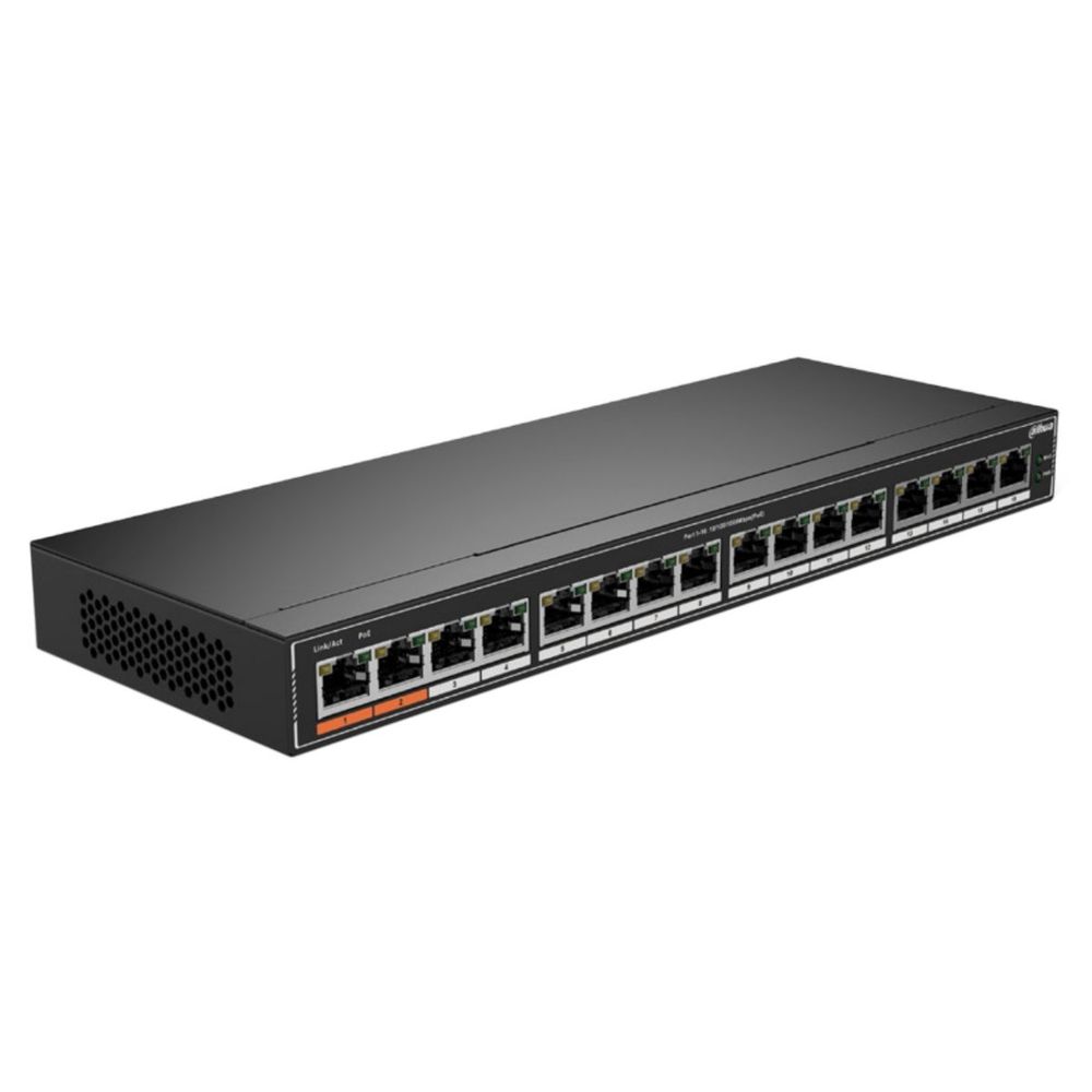 Коммутатор Dahua 16-port Gigabit RJ45 16-port PoE Switch, 190W, Metal case