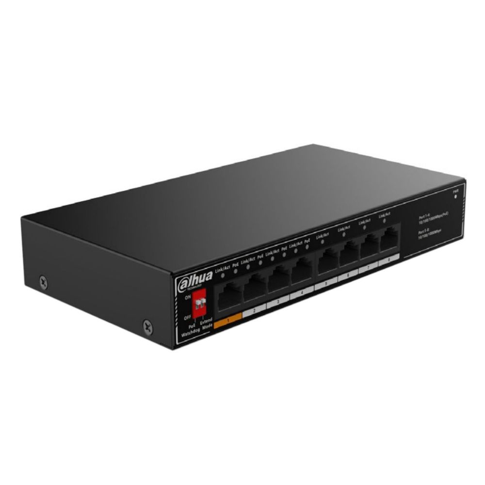 Коммутатор Dahua 8-port Gigabit RJ45 4-port PoE Switch, 60W, Metal case