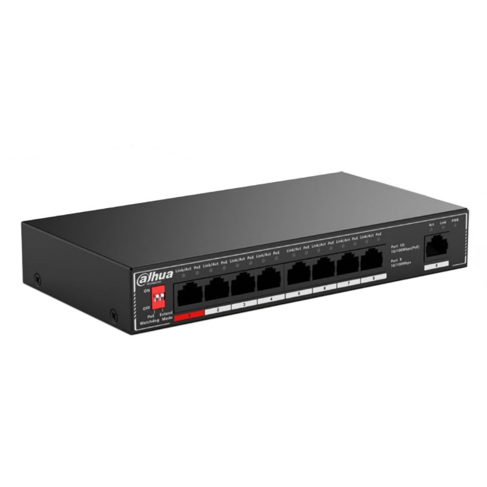 Коммутатор Dahua 9-port 10/100M RJ45 8-port PoE Switch, 96W, Metal case