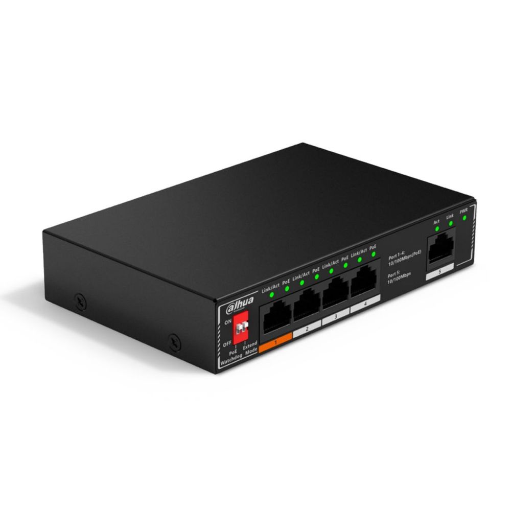 Коммутатор Dahua 5-port 10/100M RJ45 4-port PoE Switch, 60W, Metal case