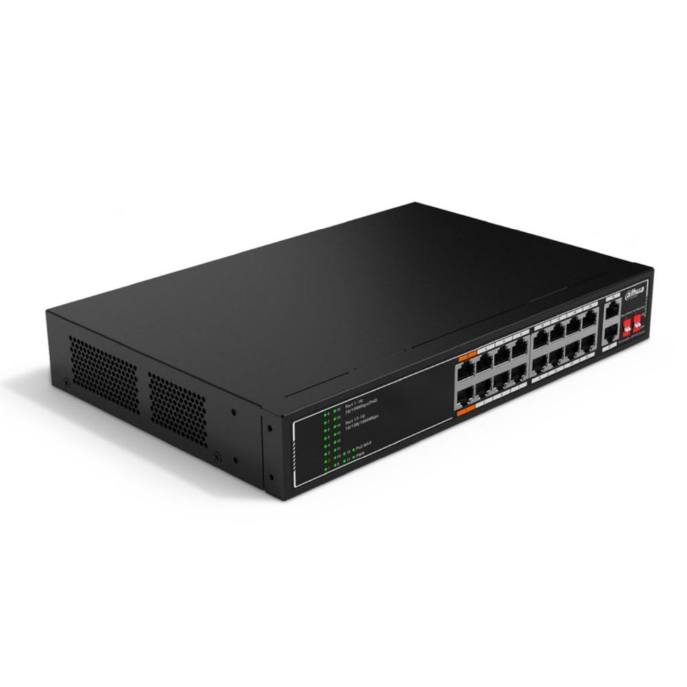 Коммутатор Dahua 18-port 10/100M RJ45 16-port PoE Switch, 135W, Metal case