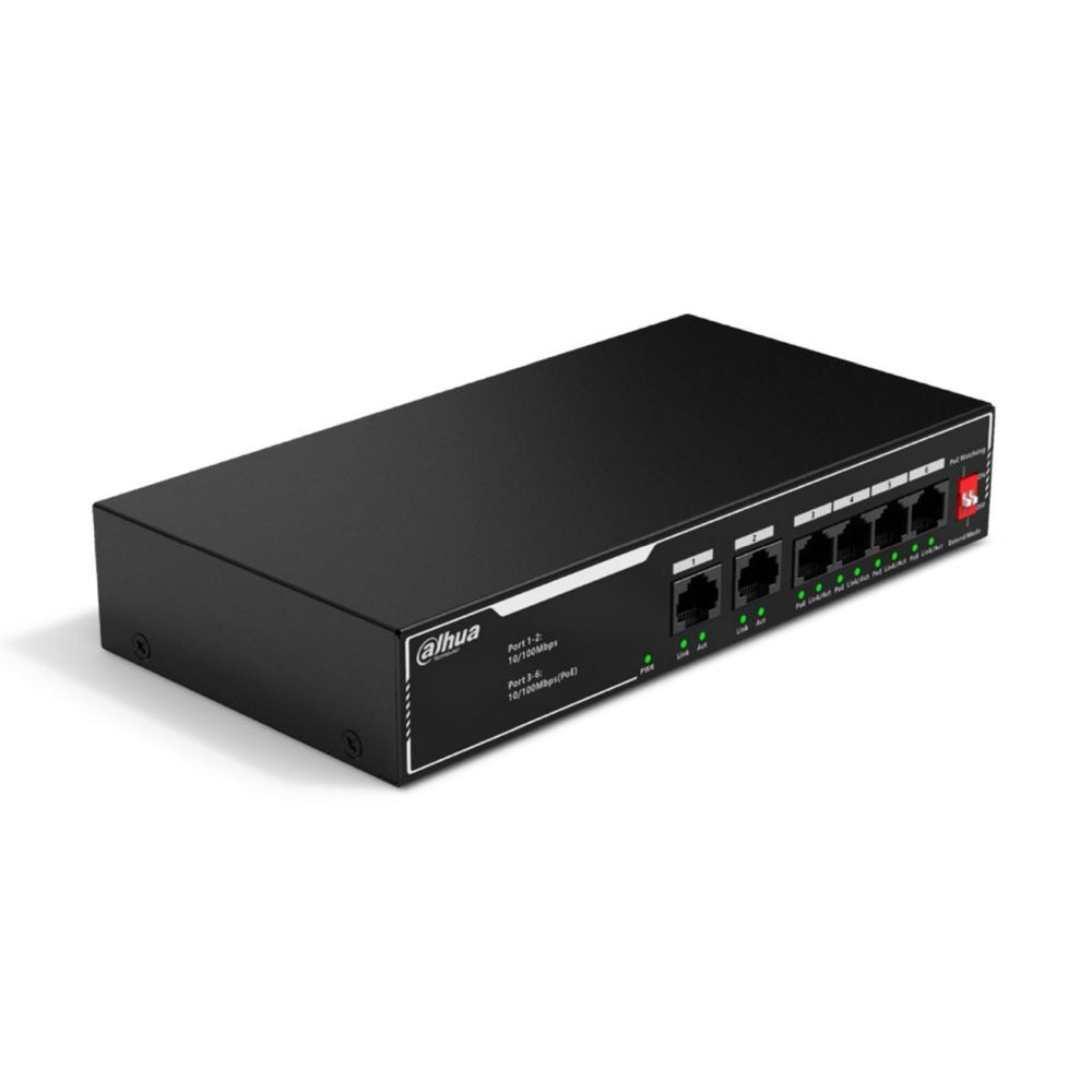 Коммутатор Dahua 6-port 10/100M RJ45 4-port PoE Switch, 36W, Metal case