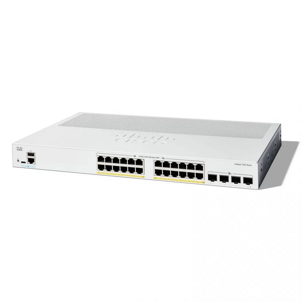 Коммутатор CISCO Catalyst 1200 24x10/100/1000 RJ-45 PoE+, 4x10G SFP+ uplinks, PoE+ 195W, Rack Mounting kit, Fanless, C1200-24P-4X