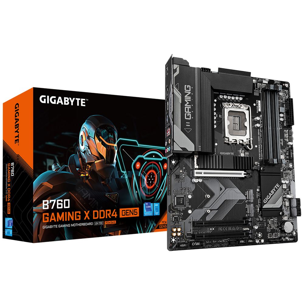 Материнская плата Gigabyte B760 GAMING X D4 GEN5, B760, LGA1700, 4*DDR4, 3*PCIEx16, 3*M.2, 1*TypeC, 2*USB3.2Gen2, 4*USB3.2Gen1, 8*USB2.0, 4*SATA3.0, 2.5G, DP, HDMI, ATX, RTL