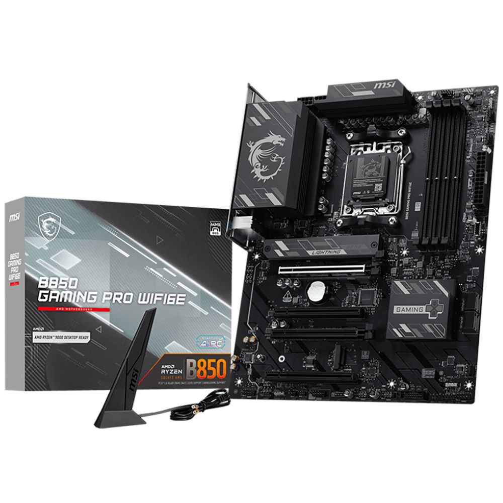 Материнская плата MSI B850 GAMING PRO WIFI6E B850, AM5, 4*DDR5, 4*PCIEx16, 2*M.2, 2*TypeC, 3*USB3.2Gen2, 6*USB3.2Gen1, 4*USB2.0, 4*SATA3.0, 2.5G, DP, HDMI, ATX, RTL