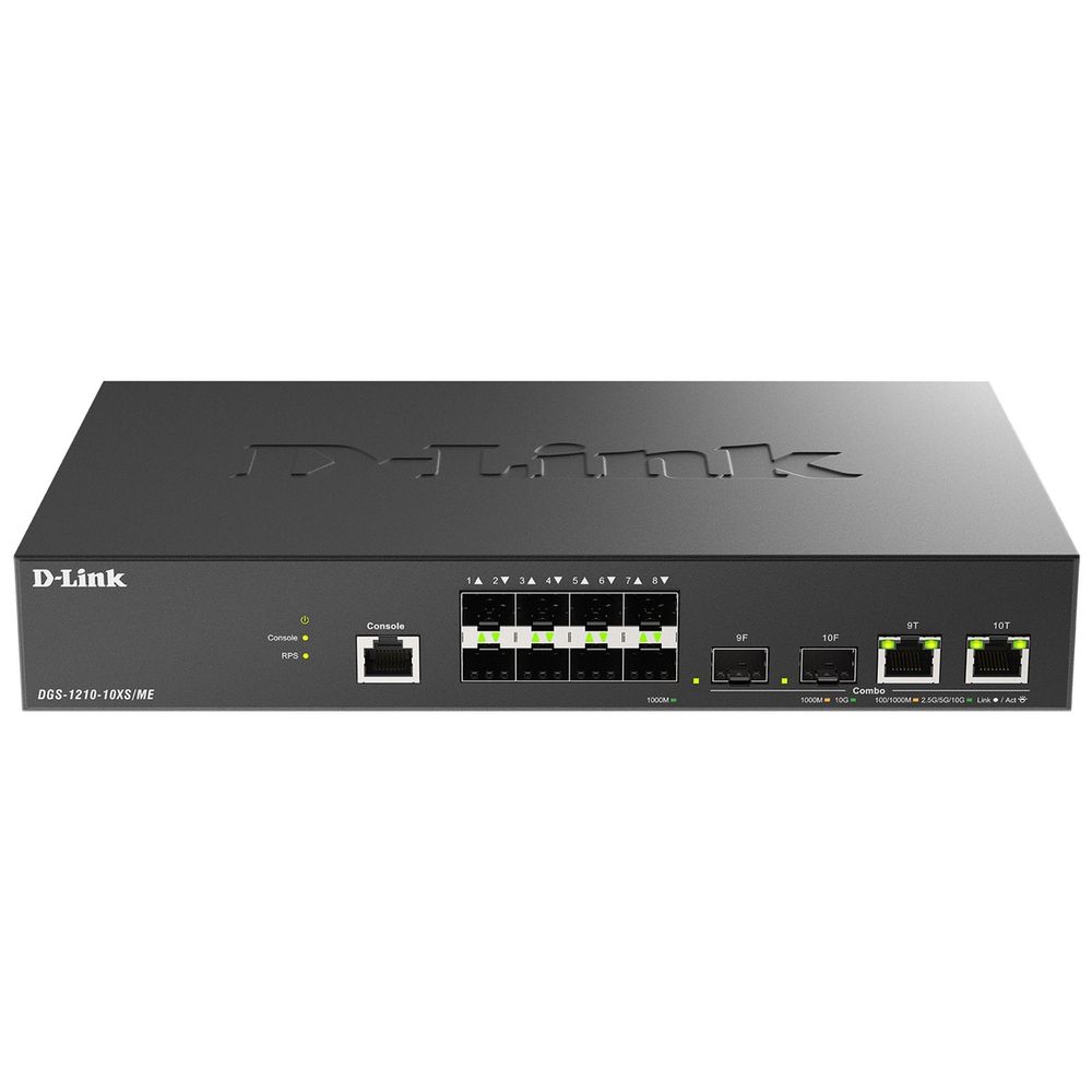 Коммутатор D-Link DGS-1210-10XS/ME/C1A Управляемый L2 коммутатор с 8 портами 1000Base-X SFP и 2 комбо-портами 10GBase-T/SFP+