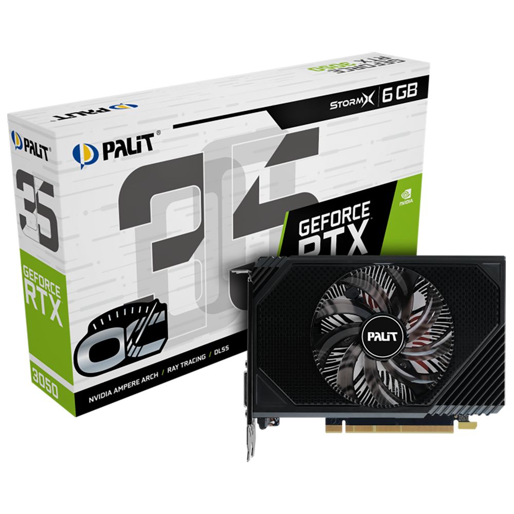 Видеокарта Palit RTX3050 STORMX OC 6GB GDDR6 96bit DVI DP HDMI 1FAN ITX RTL