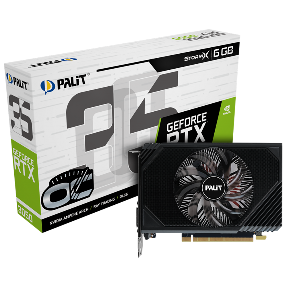 Видеокарта Palit RTX3050 STORMX OC 6GB GDDR6 96bit DVI DP HDMI 1FAN ITX RTL