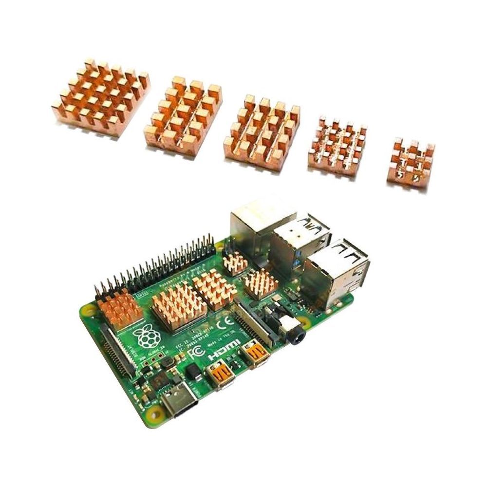 Набор радиаторов №2  ACD 5 in 1 Pure Copper HeatSink для Raspberry 4B  1шт. 17х17х5mm 1шт. 14х10х5mm 1шт. 12х13х5mm 2шт. 5х5х5mm