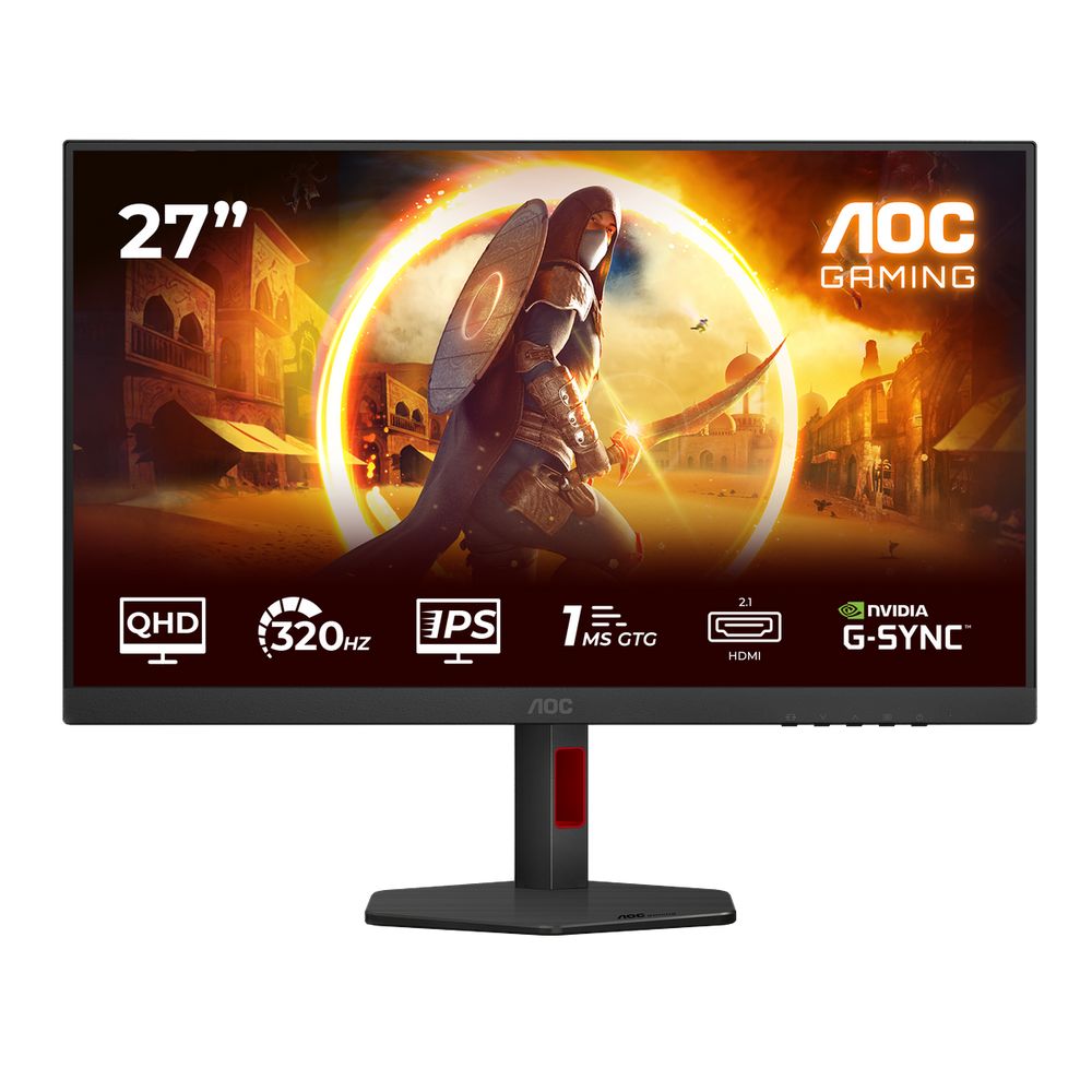 Монитор 27" AOC Q27G4SRU  IPS, 2560x1440, 300Hz, 1ms, 400сd/m, 1000:1, HDR10 | 2xHDMI(2.1), 2xDP(1.4), 2xUSB 3.2 | HAS, Pivot, Swivel, InPSU, Speakers, Vesa 100, Black/Red